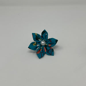 Triangle Teal Upcycled Fabric Collar Flowers 2.0 - The Woof Warehouse