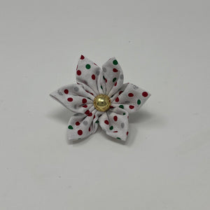 Christmas Polka Dots Upcycled Fabric Collar Flowers 2.0 - The Woof Warehouse