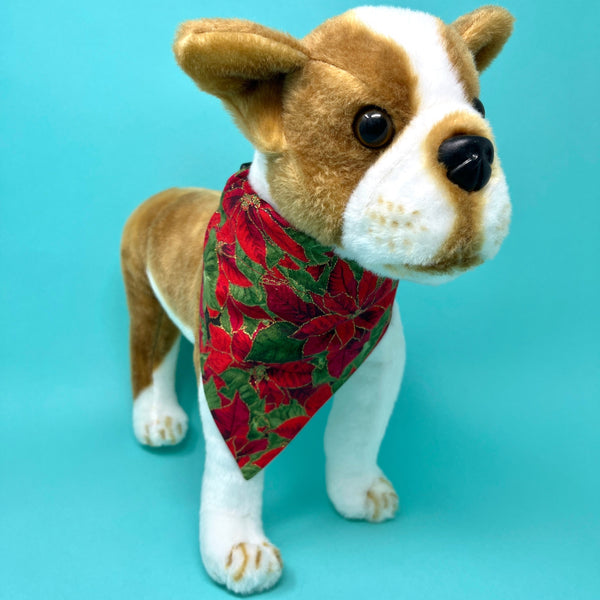 Christmas Red and Gold Poinsettia Dog Bandana - The Woof Warehouse