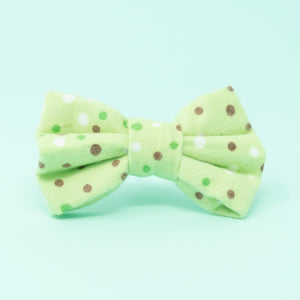 Green with Brown/White Dots Dog Bow Tie - The Woof Warehouse