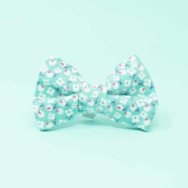 Teal with White Flowers Dog Bow Tie - The Woof Warehouse