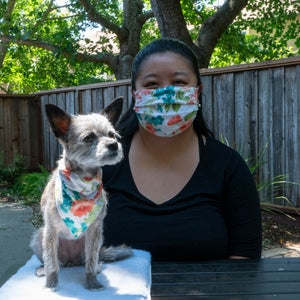 Floral Peach & Mint Matching Face Mask and Dog Bandana - The Woof Warehouse