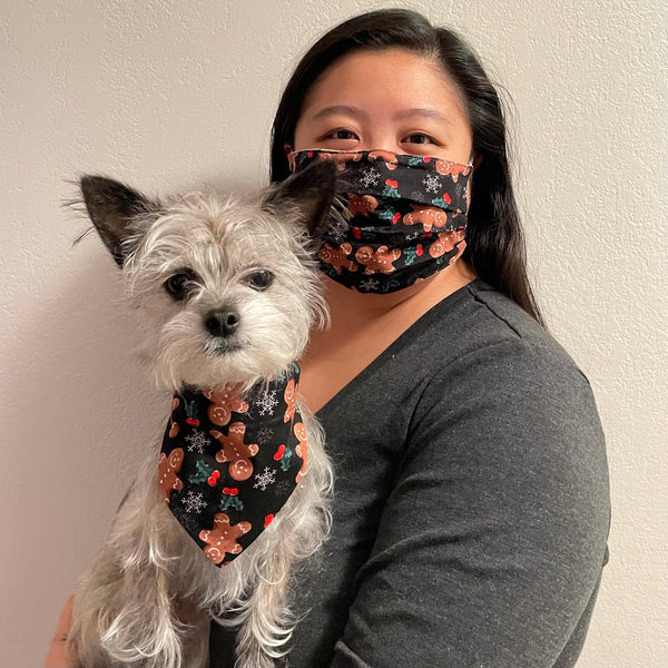 Gingerbread People Matching Face Mask and Dog Bandana - The Woof Warehouse