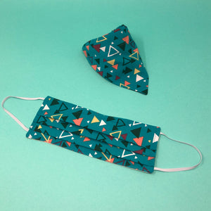 Triangle Teal Matching Face Mask and Dog Bandana - The Woof Warehouse