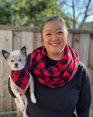 Red and Black Buffalo Plaid Matching Dog Bandana and Human Infinity Scarf - The Woof Warehouse