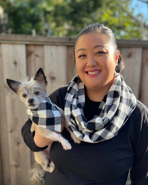Black and White Buffalo Plaid Matching Dog Bandana and Human Infinity Scarf - The Woof Warehouse