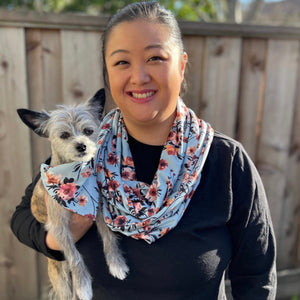 Light Blue Floral Matching Dog Bandana and Human Infinity Scarf - The Woof Warehouse