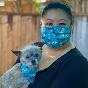 Triangle Teal Matching Face Mask and Dog Bandana - The Woof Warehouse