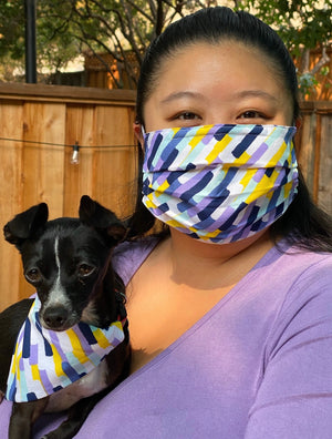 Navy and Purple Matching Face Mask and Dog Bandana - The Woof Warehouse
